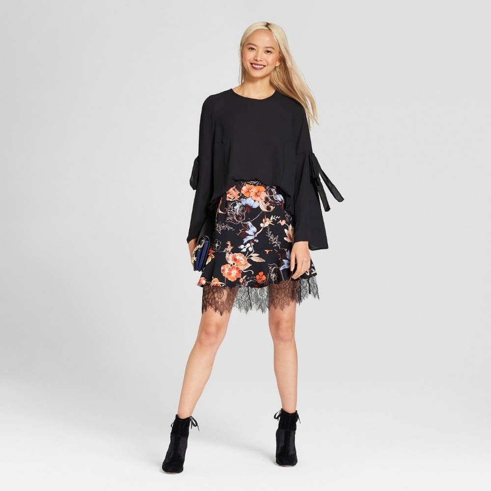 Lace Layered Mini Skirt Who What Wear Black Poppy